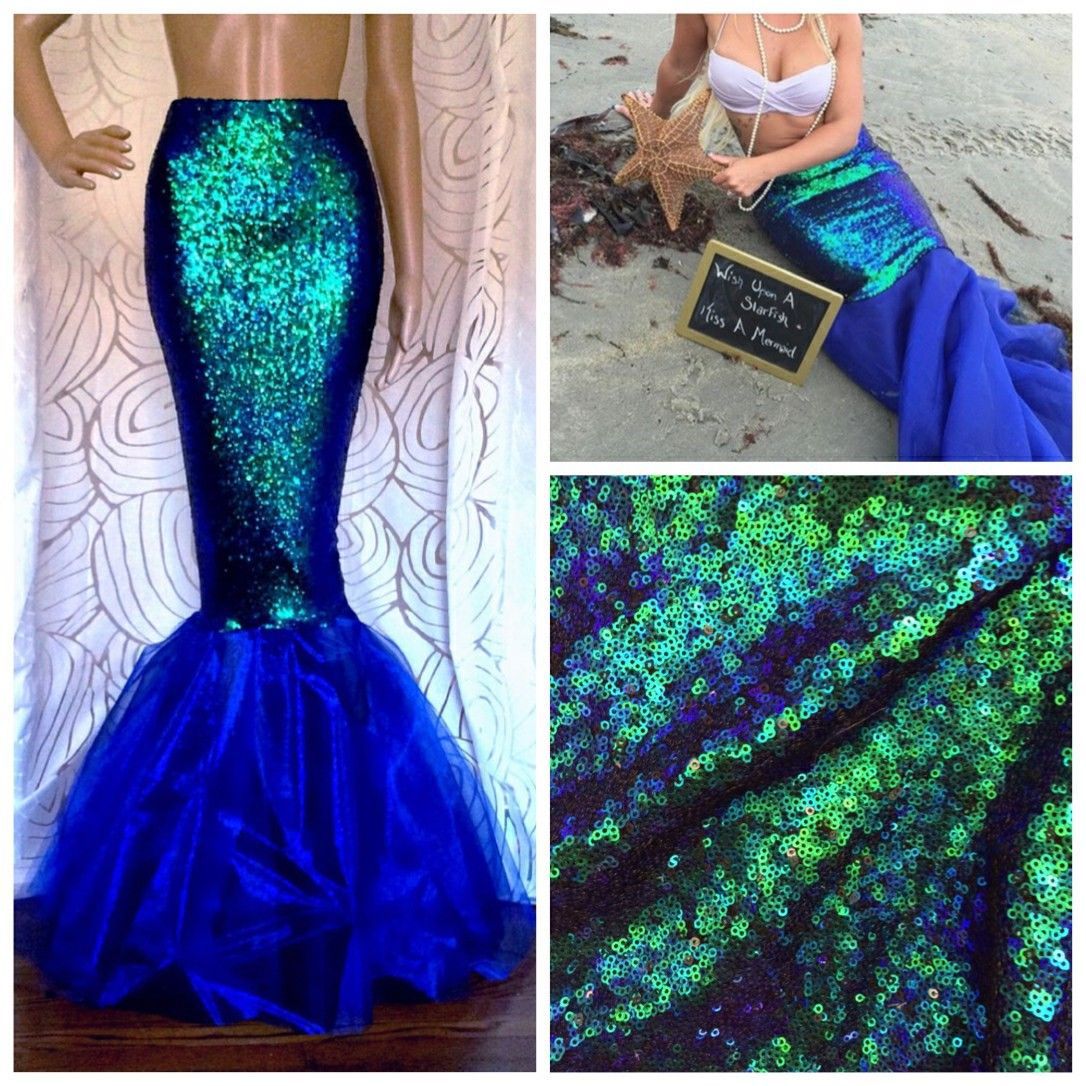 Women's Mermaid Tail Skirt – Floor-Length Fitted Costume Skirt | Green & Blue | S–2XL