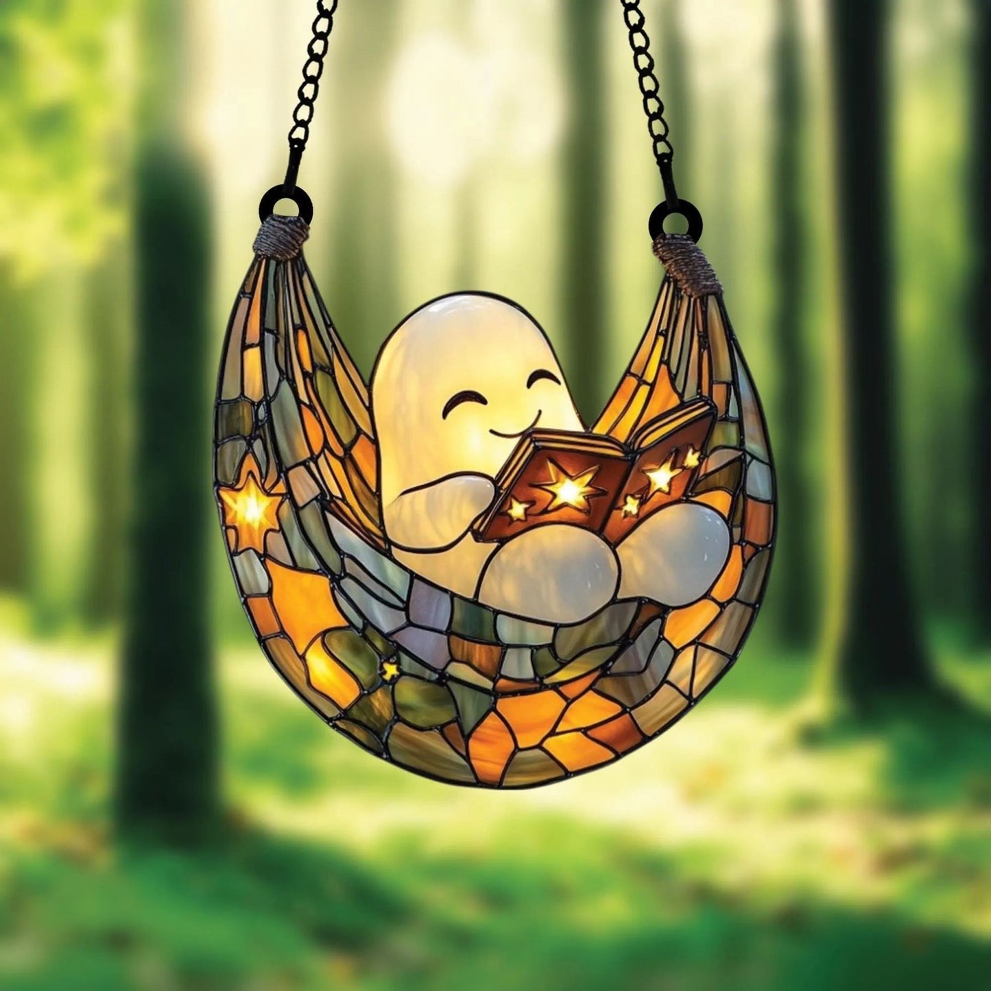 Halloween Decoration Ghost Reading Light Catcher Hanging Ornament Craft Pendant