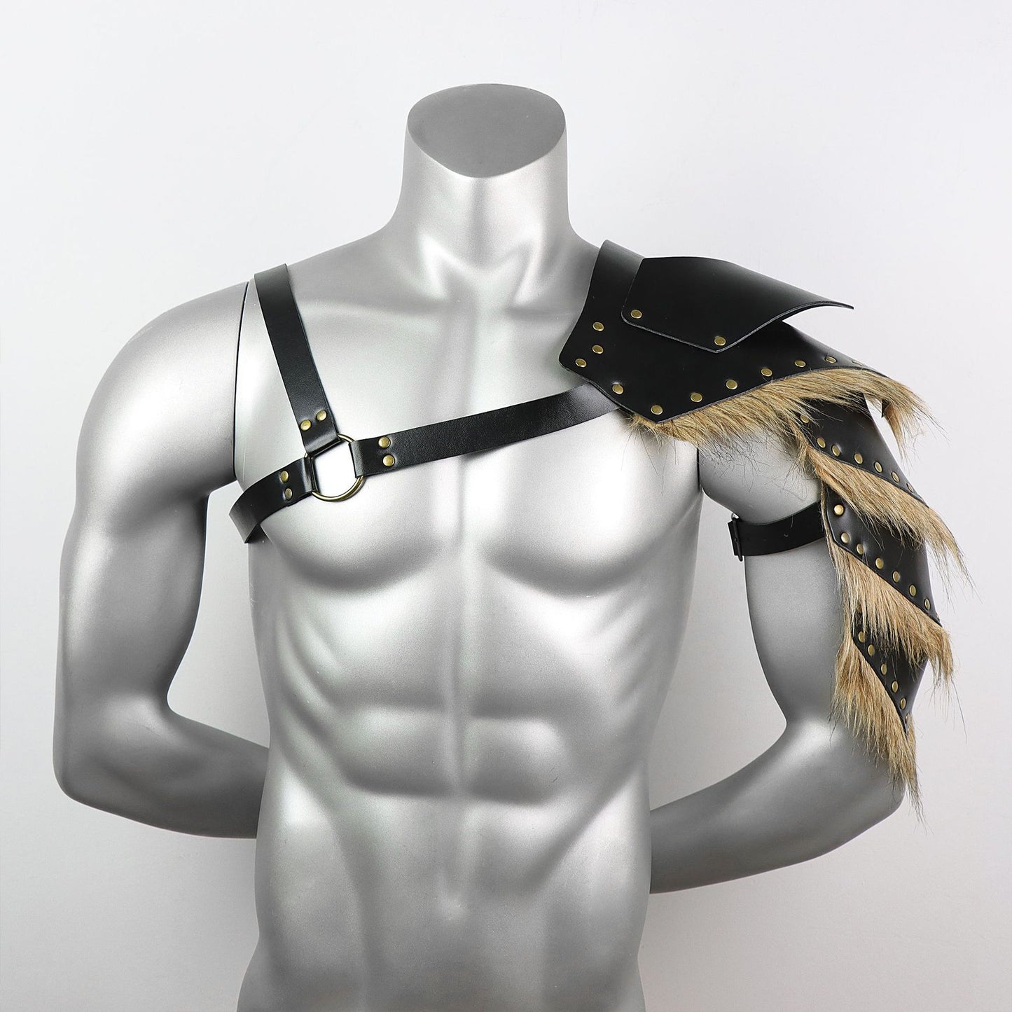 Medieval Viking Men's Feathered Single-Shoulder Armor Strap Cosplay Halloween Costume Prop