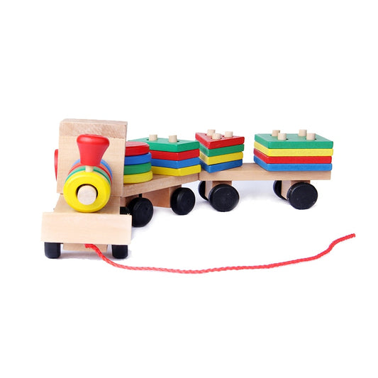 Montessori Toys Educational Wooden Toys for Children Early Learning Geometric Shapes Train Sets Three Tractor Carriage Games