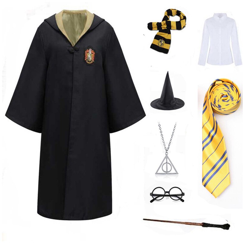 Slytherin Halloween Cosplay Costume  Adult Cloak Robe Tie Scarf Magic Wand Children Suits Cosplay Clothes Accessories