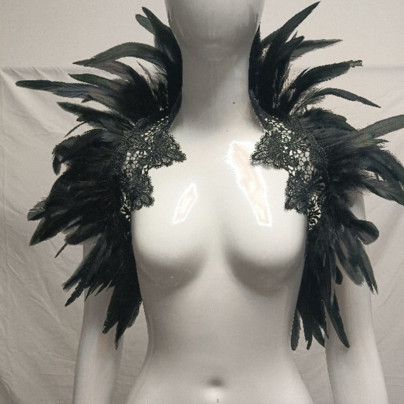 Gothic Style Feather Lace Long Shawl for Halloween Costume, Stage Performance, Masquerade Party