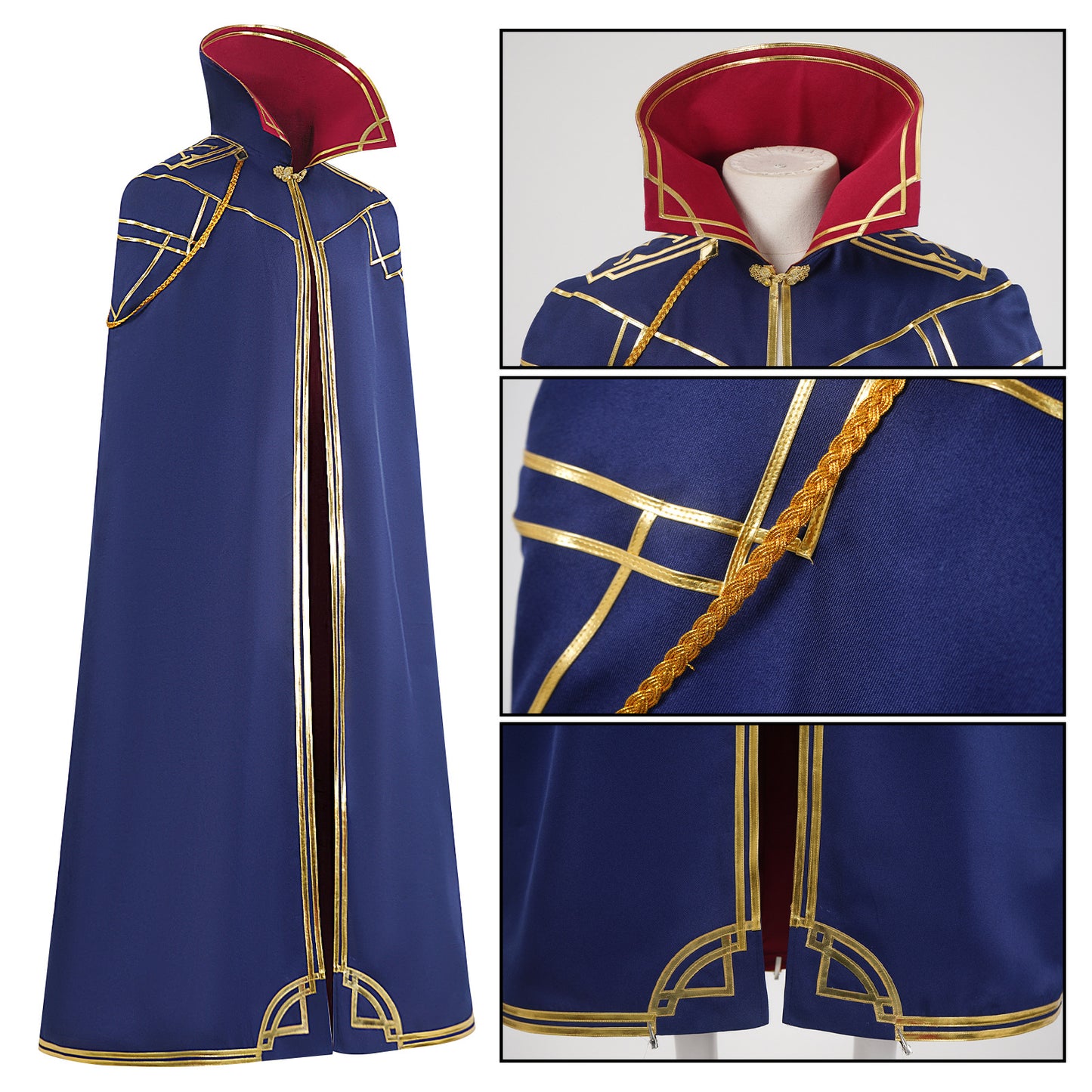 Caitlyn Sheriff Cloak Cosplay Costume – Arcane: League of Legends | Royal Blue Floor-Length Cloak with Gold Trim & Red Lining | S–M to 2XL–3XL