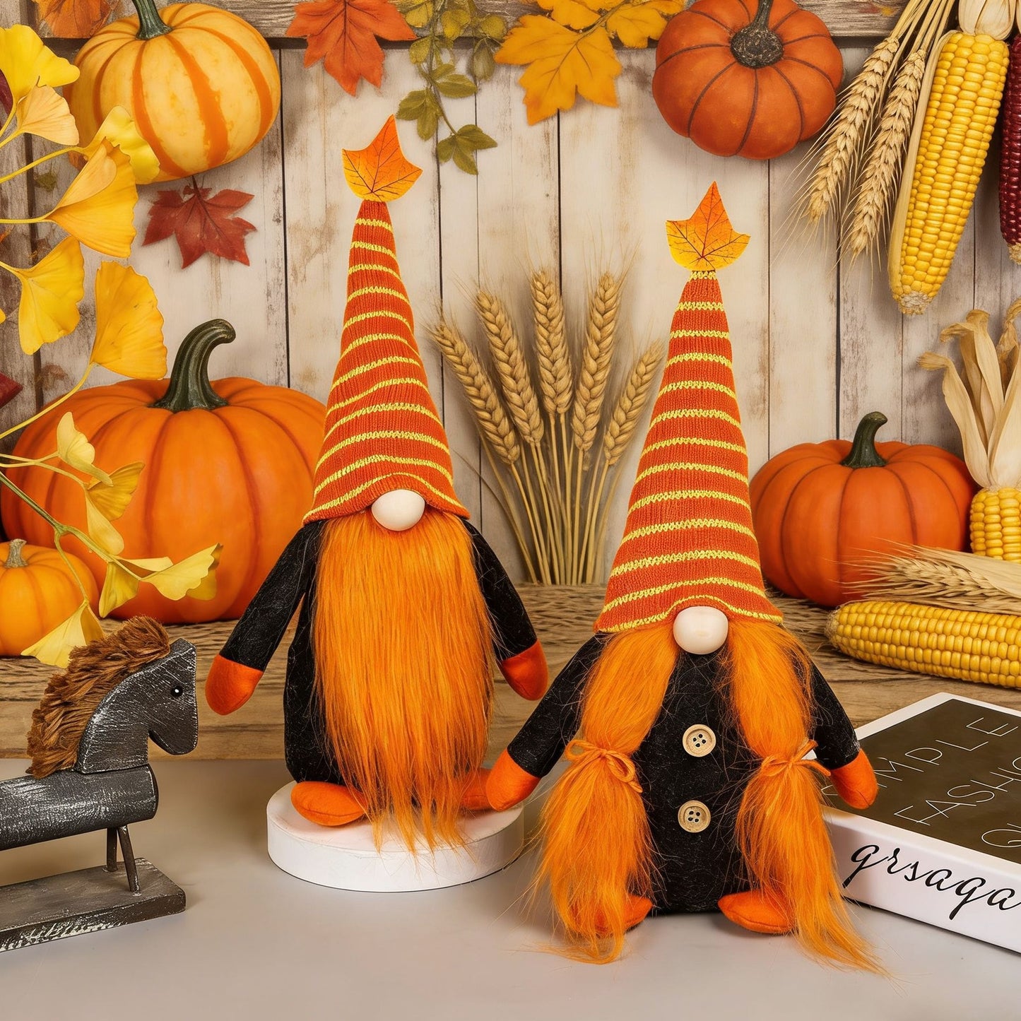 New Harvest Festival Orange Dwarf Doll Long Hat Plush Rudolph Santa Decoration Props