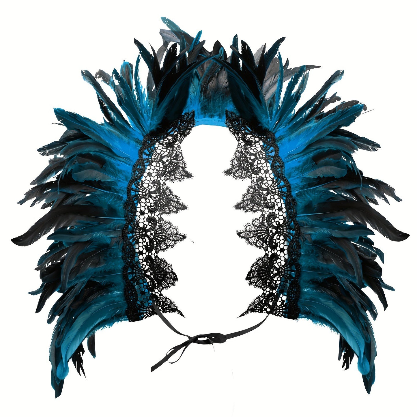 Gothic Style Feather Lace Long Shawl for Halloween Costume, Stage Performance, Masquerade Party
