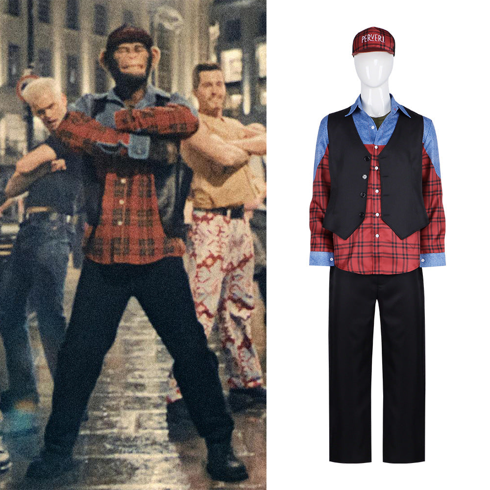 Robbie Williams Cosplay Costume – Better Man (2024 Film) | Plaid Shirt, Vest & Cap Set | Unisex S–3XL