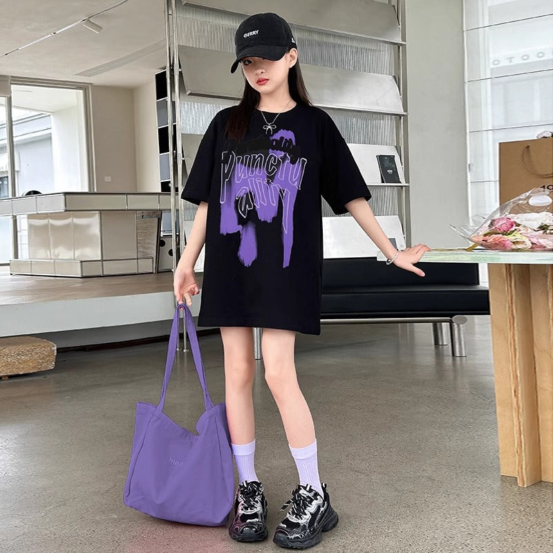 Cool Mid-Length Short Sleeve T-Shirt for Girls