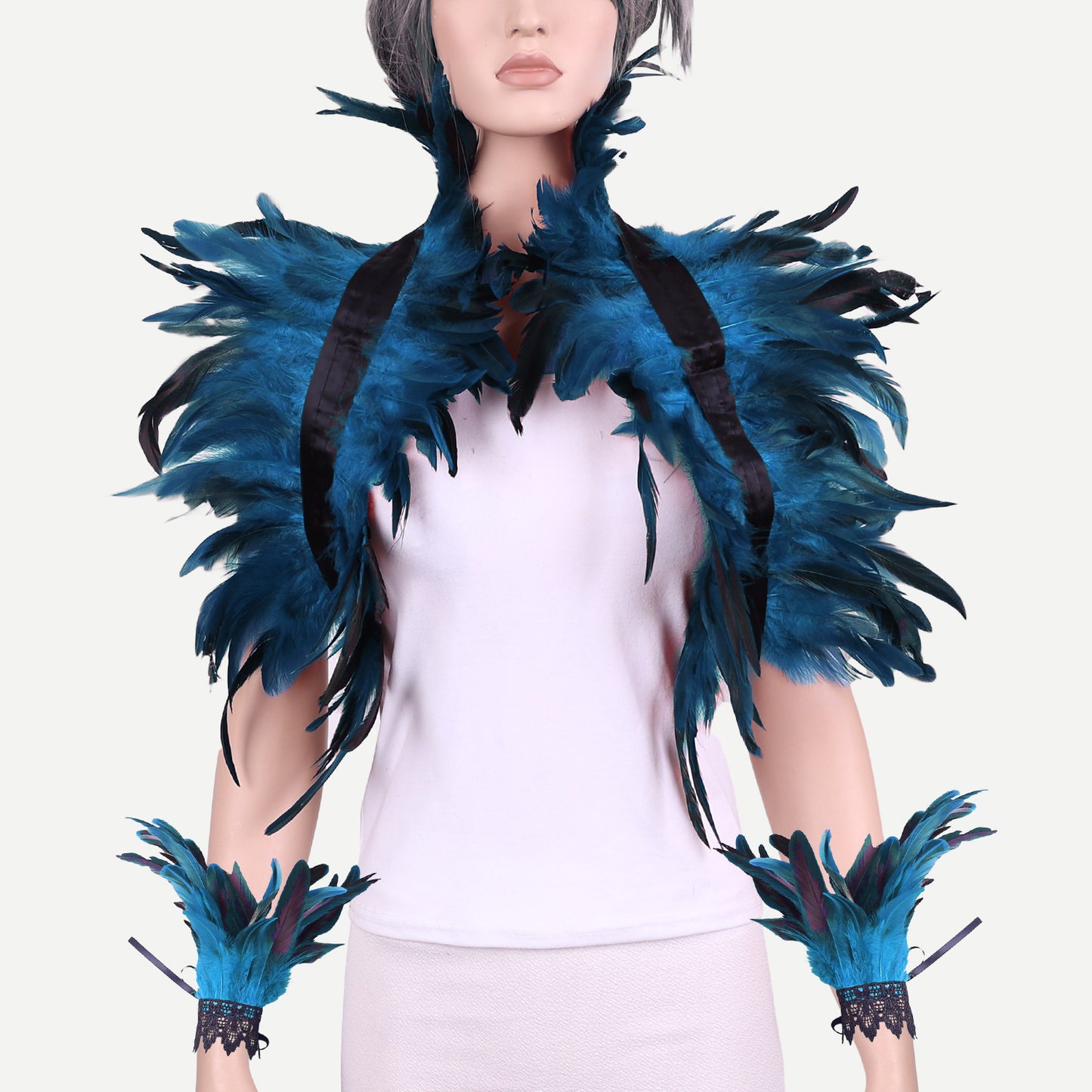 Halloween Feather Shawl Bracelet Set Feather Shawl Punk Feather Party Costume Festival Outfit