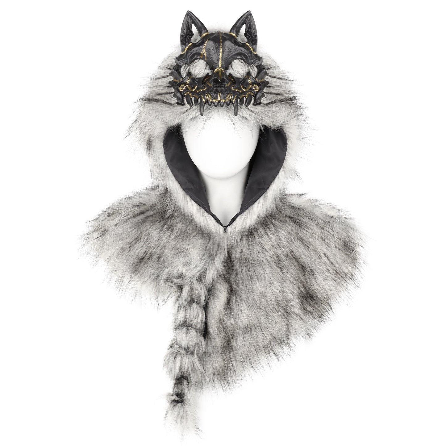 Halloween Party Performance Costume Cos Medieval Viking Fake Wolf Skin Skull Cape Prop