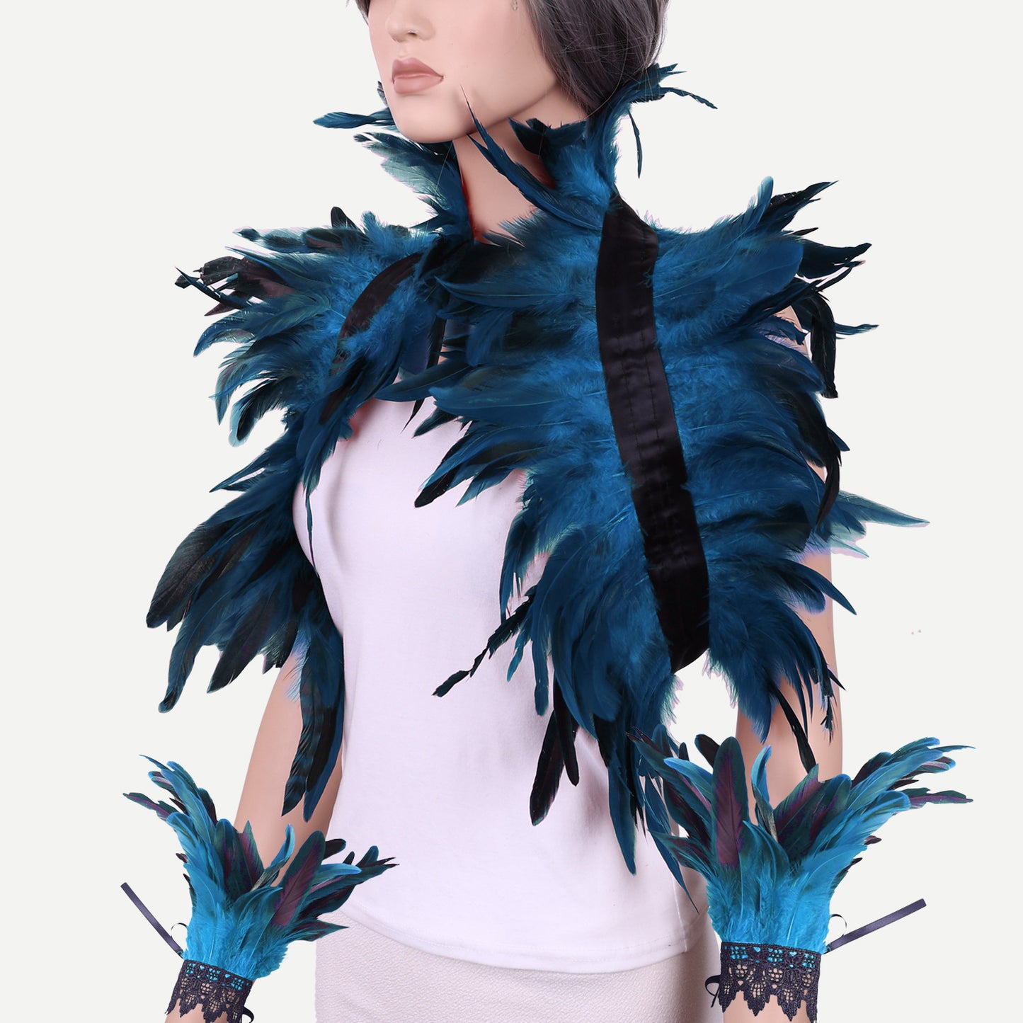 Halloween Feather Shawl Bracelet Set Feather Shawl Punk Feather Party Costume Festival Outfit