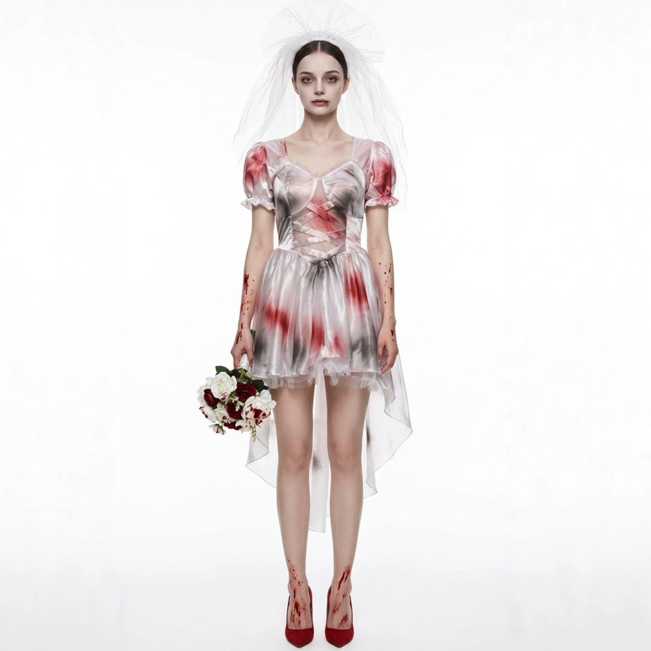 Halloween Zombie Bride Dark Bloody Stained Vampire Bride Wedding Dress Costume for Stage Performance