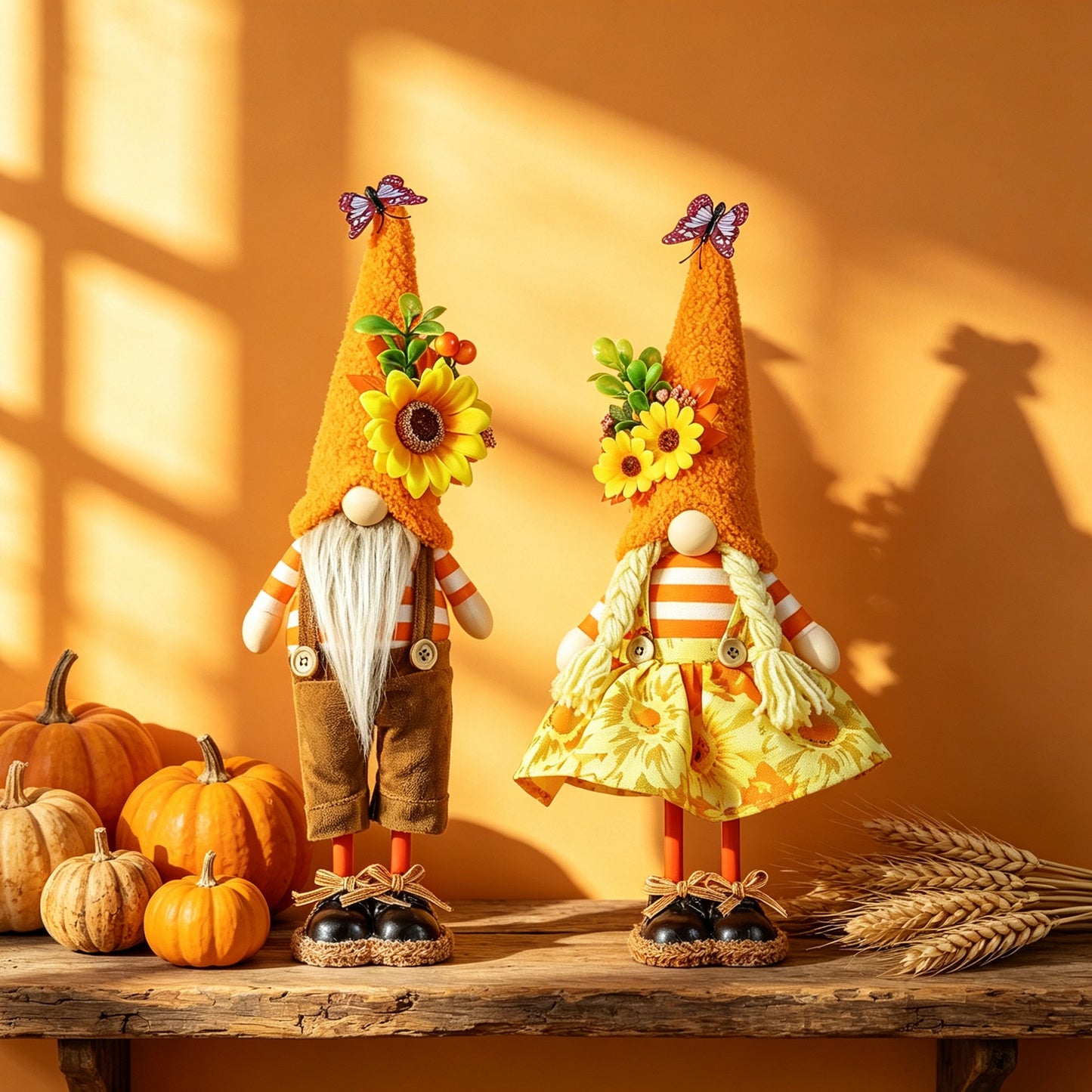 Harvest Festival Faceless Doll Decoration Thanksgiving Decorative Scarecrow Dwarf Figurine Maple Leaf Sunflower