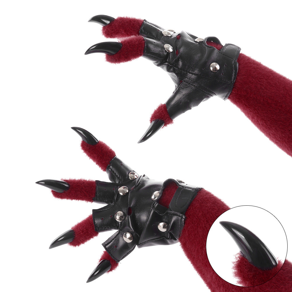 Original Furry Animal Paw Gloves, Punk Leather Gloves, Cosplay Handmade Accessories &ampProps
