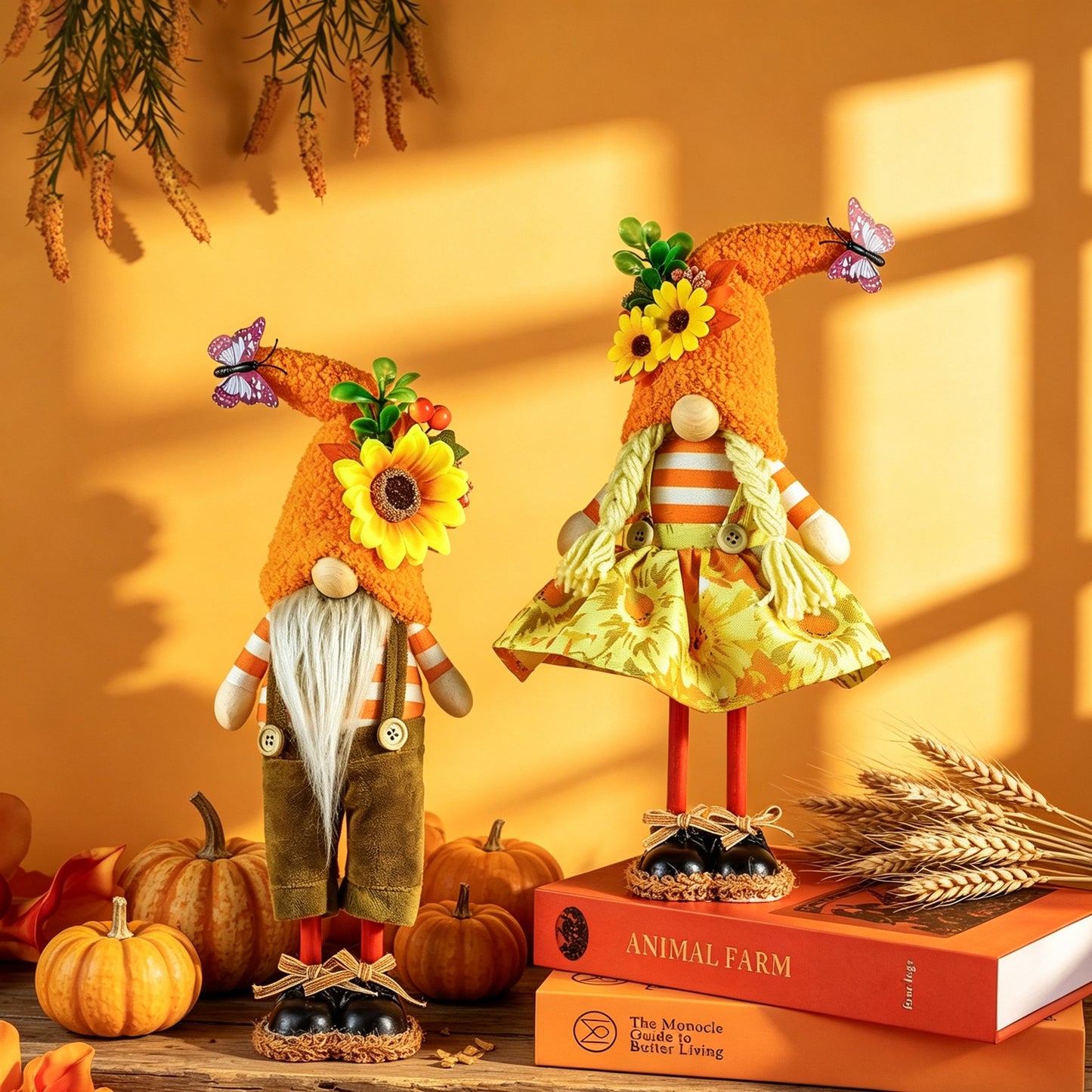 Harvest Festival Faceless Doll Decoration Thanksgiving Decorative Scarecrow Dwarf Figurine Maple Leaf Sunflower