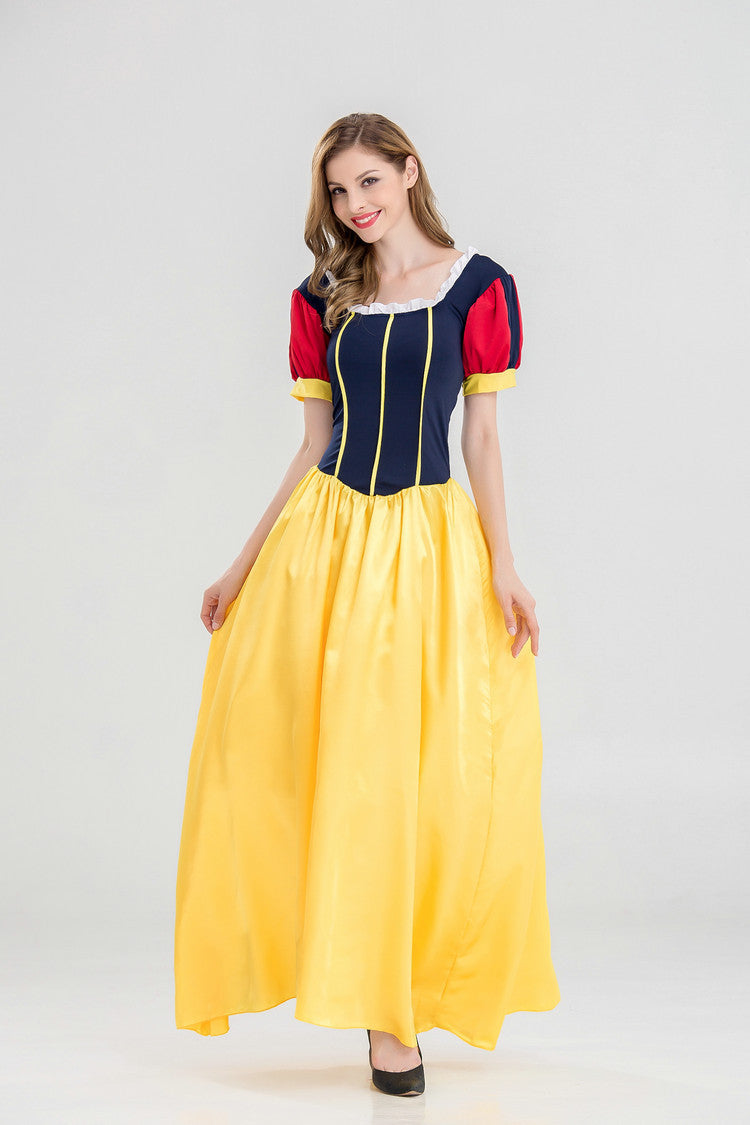 Snow White Cosplay Gown – Snow White and the Seven Dwarfs (Disney) | Navy, Red & Yellow Floor-Length Dress | M–XL