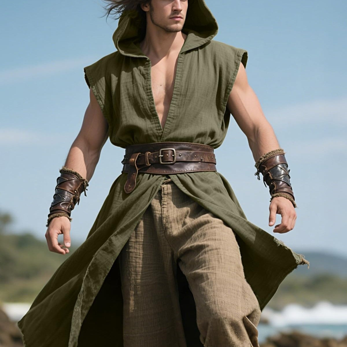 Medieval Sleeveless Cloak Renaissance Short Cape Men's Halloween LARP