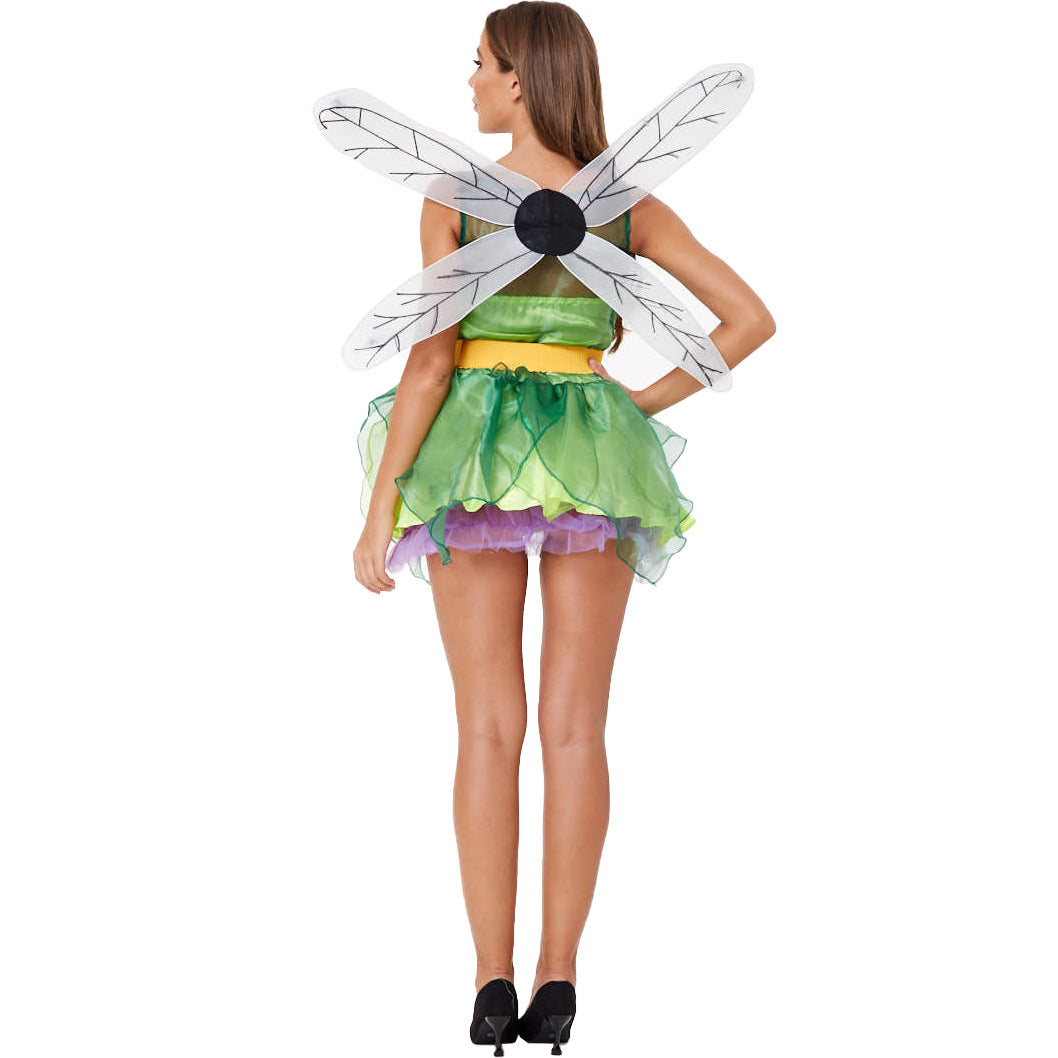 Green Forest Fairy Dragonfly Costume Role Play Halloween Outfit COS Angel Costume Game Uniform