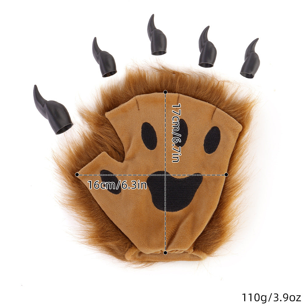 Original Furry Beast Claw Gloves 3D Sharp Nails Realistic Wild Animal Paws Halloween Cosplay Wearable Winter Warmth