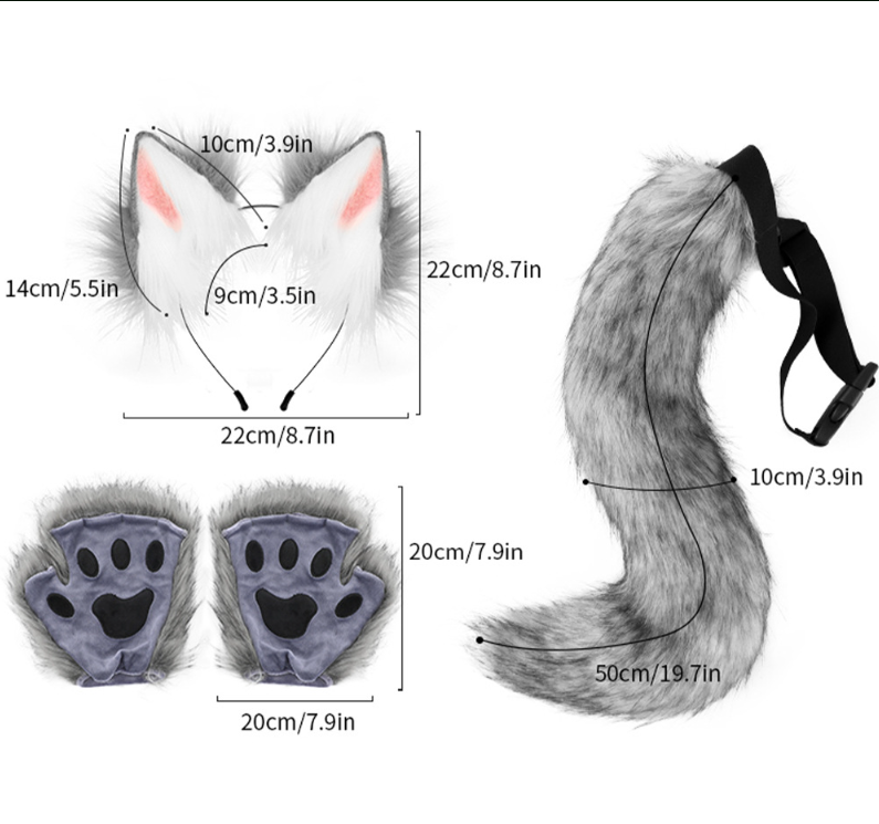 Halloween Costume Set Faux Fur Fox Ears Headband Animal Ears and Tail Cosplay Accessories