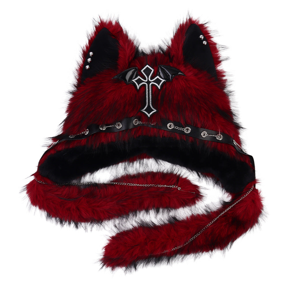 Subculture Cat Ear Hat Gothic Dark Aesthetic, Winter Fleece Beanie, Cool Girl Fashion, Warm Autumn/Winter Hat