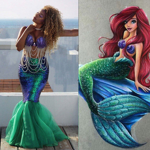 Women's Mermaid Tail Skirt – Floor-Length Fitted Costume Skirt | Green & Blue | S–2XL