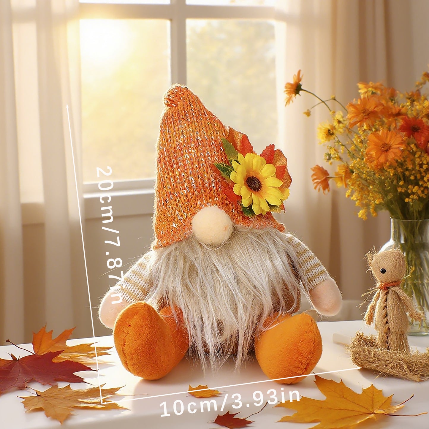 Harvest Festival Thanksgiving Sunflower Faceless Doll Autumn Scarecrow Figurine for Desk and Display Decoration