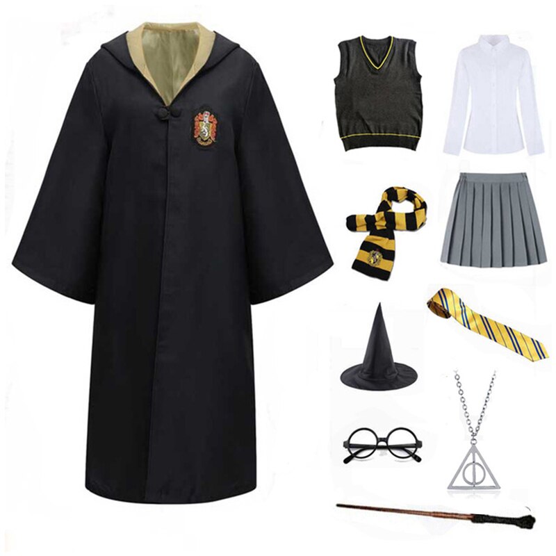 Slytherin Halloween Cosplay Costume  Adult Cloak Robe Tie Scarf Magic Wand Children Suits Cosplay Clothes Accessories