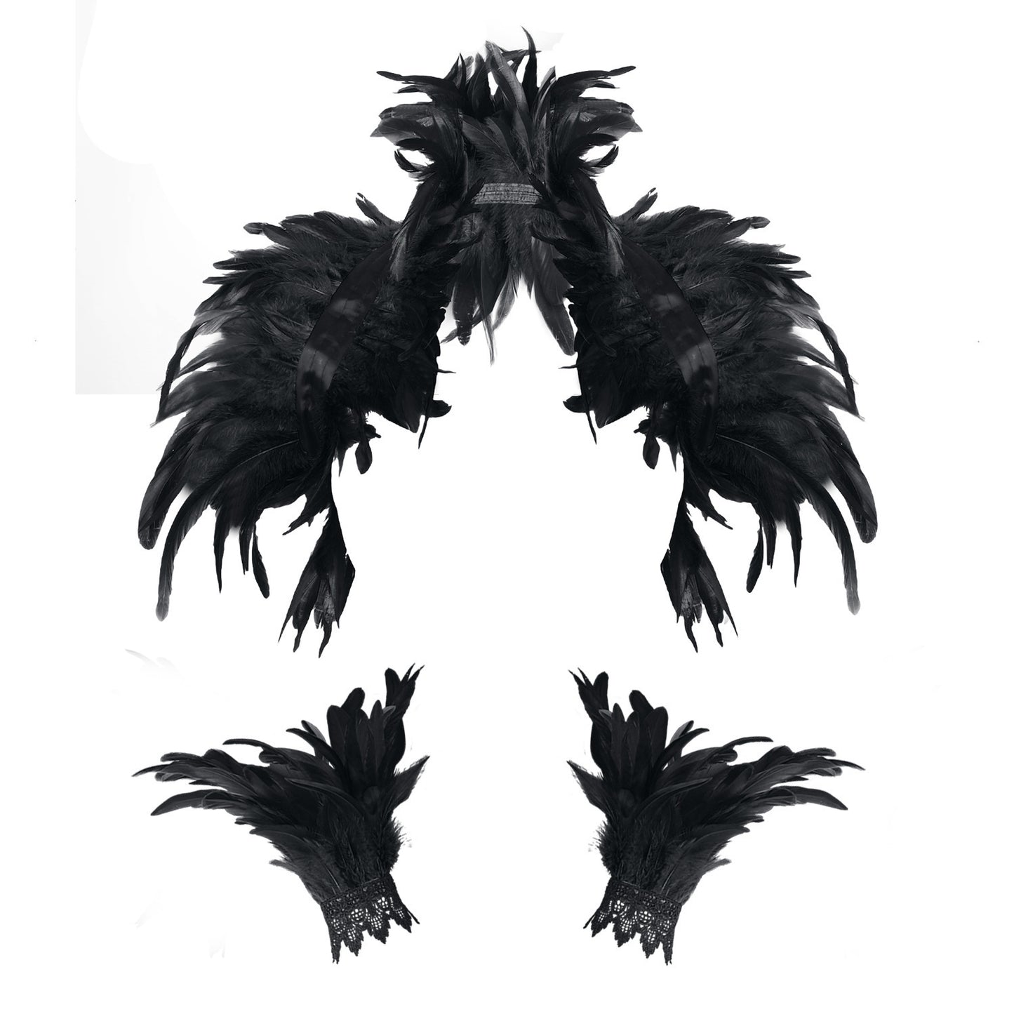 Halloween Feather Shawl Bracelet Set Feather Shawl Punk Feather Party Costume Festival Outfit