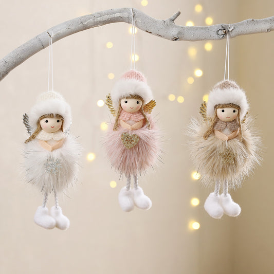 Christmas Angel Plush Hat Girl Doll Tree Ornament Holiday Decoration Party Decor