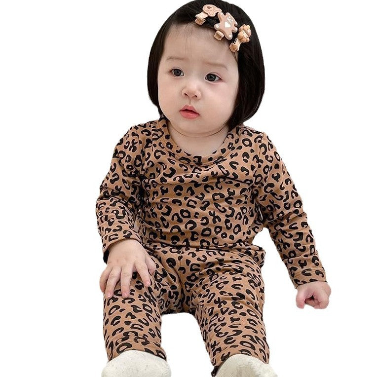 Baby Sleepwear Set Autumn New Fashion Leopard Print Girls Long Sleeve Long Pants Home Wear Two-Piece Children's Clothing