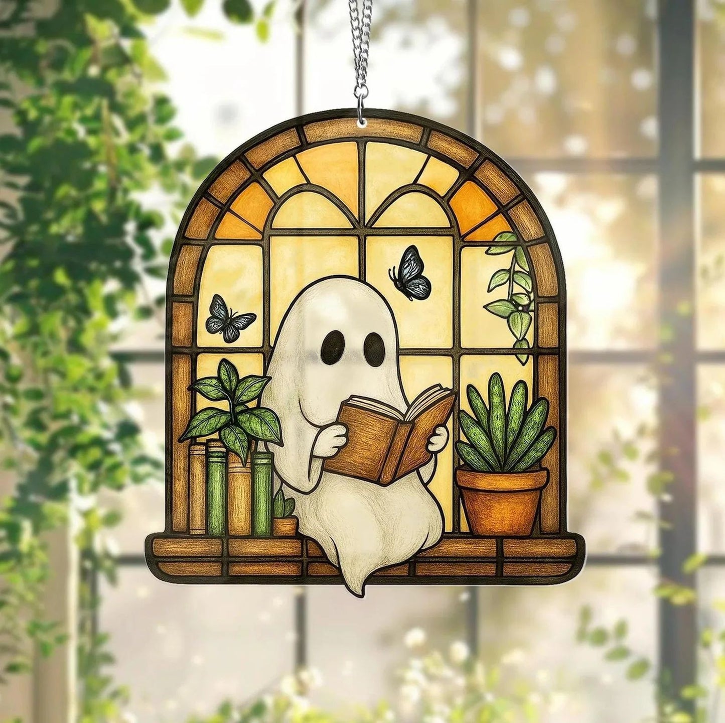 Halloween Decoration Ghost Reading Light Catcher Hanging Ornament Craft Pendant