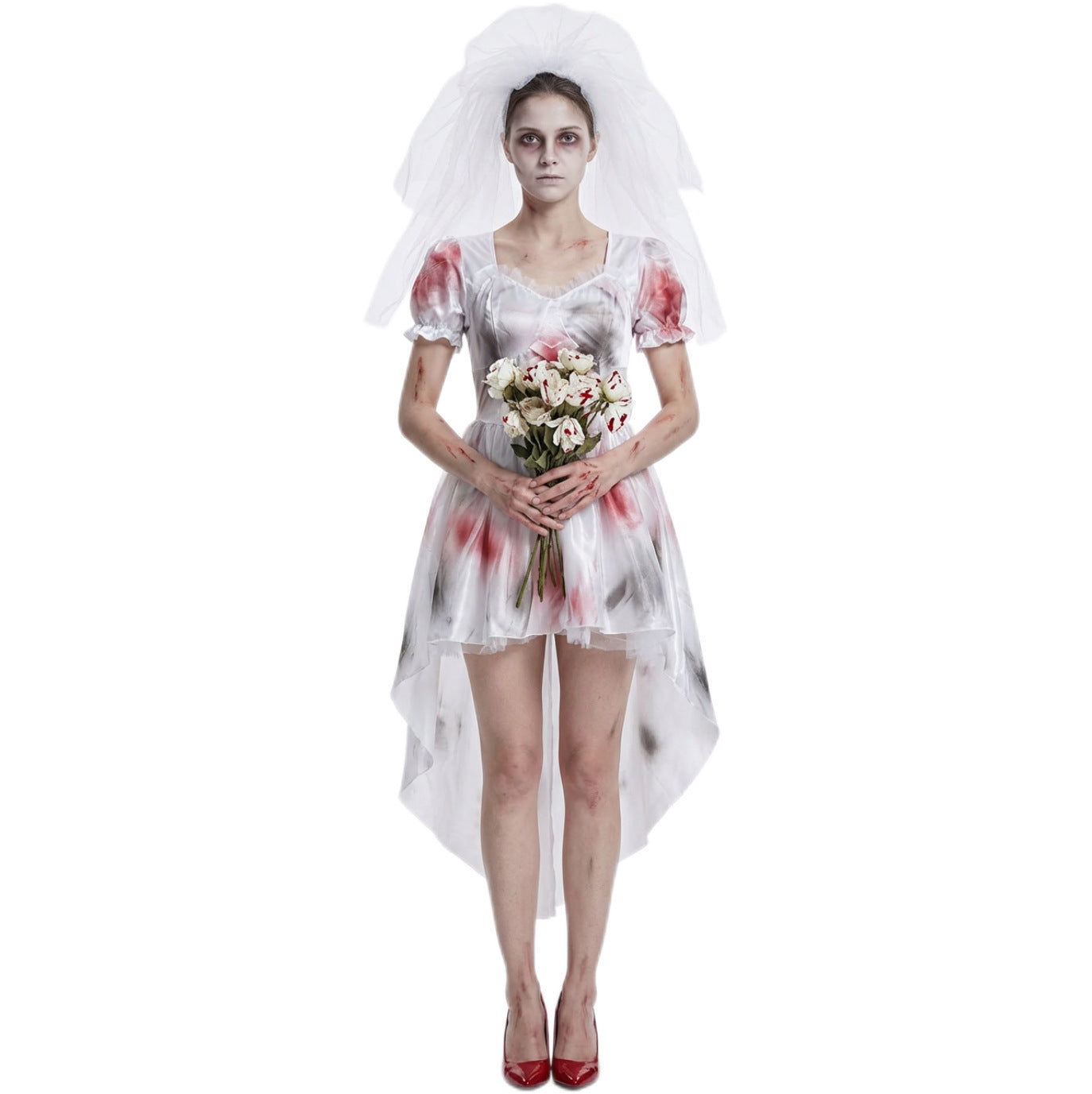 Halloween Zombie Bride Dark Bloody Stained Vampire Bride Wedding Dress Costume for Stage Performance