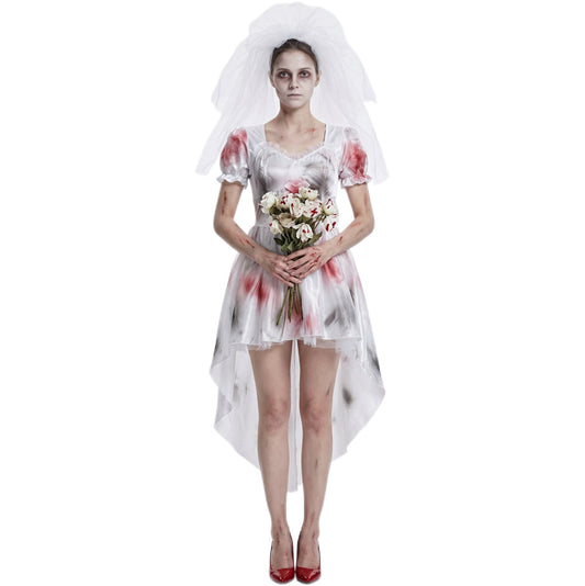Halloween Zombie Bride Dark Bloody Stained Vampire Bride Wedding Dress Costume for Stage Performance