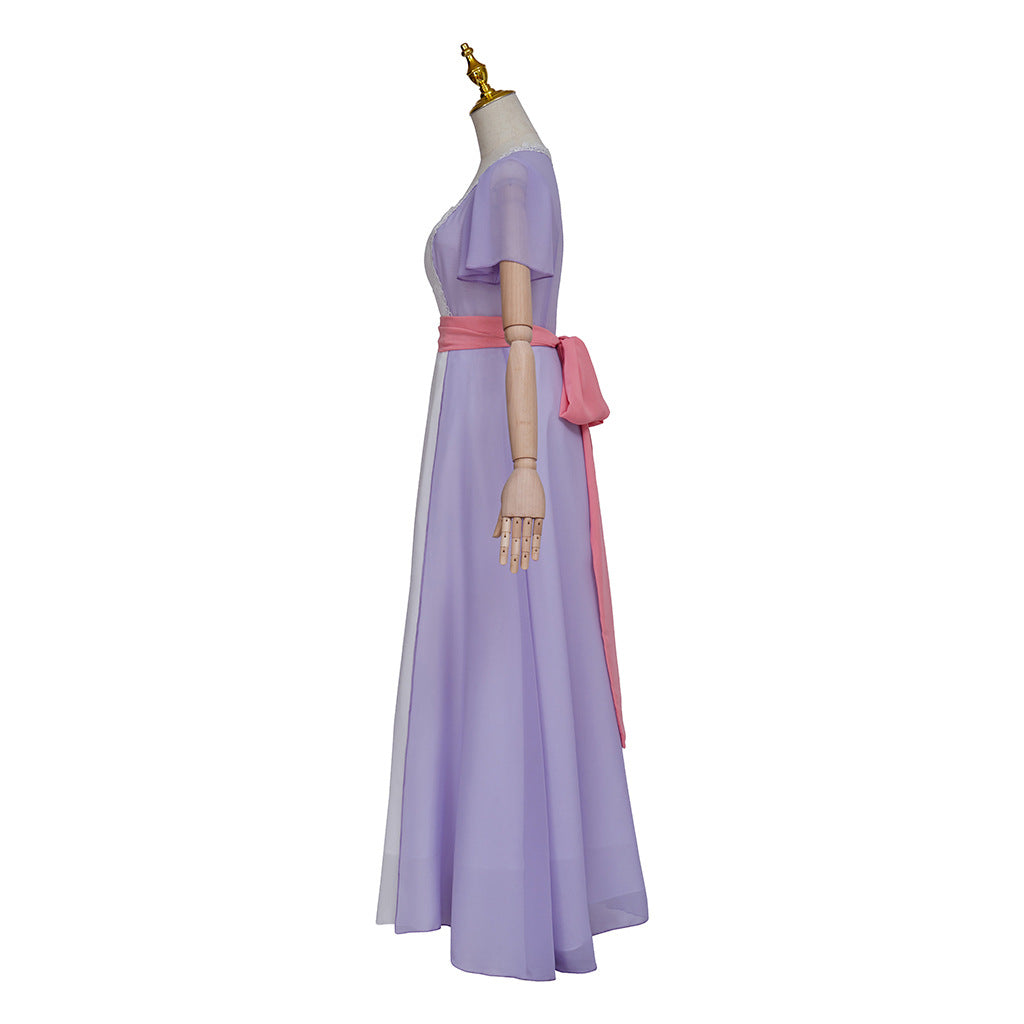 Rose DeWitt Bukater Cosplay Gown – Titanic | Lavender & White Edwardian Floor-Length Dress with Pink Sash | XS–3XL
