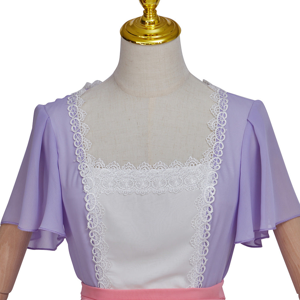 Rose DeWitt Bukater Cosplay Gown – Titanic | Lavender & White Edwardian Floor-Length Dress with Pink Sash | XS–3XL