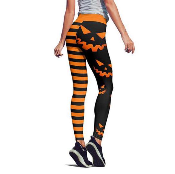 Halloween Pumpkin Print Leggings — Bottoms
