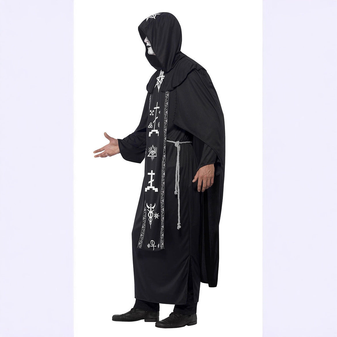 Dark Occult Ritual Robe Halloween Costume – Couples His & Hers Hooded Robe with Arcane Symbol Stole | M–XL