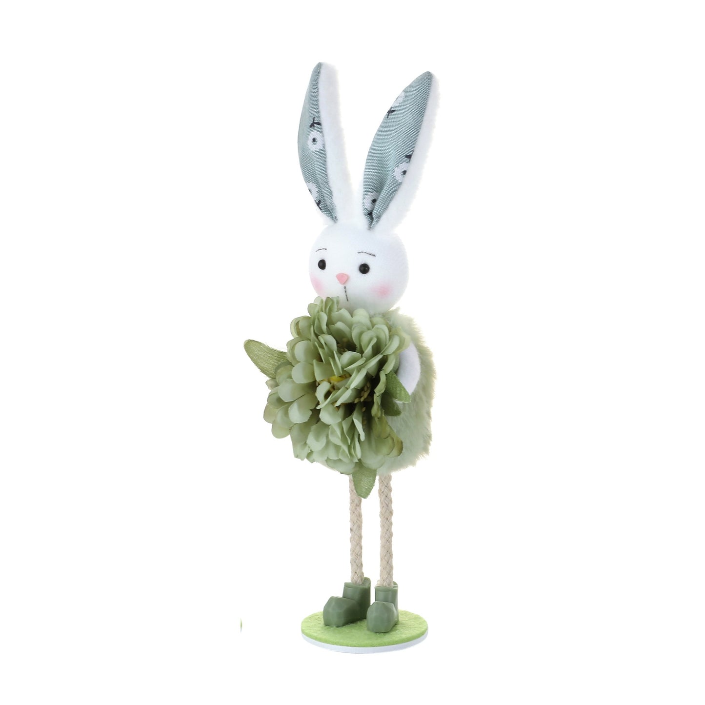 Rabbit Standing Easter Decorative Figurine for Living Room Fireplace, Kids Gift with Flower Decoration for Party