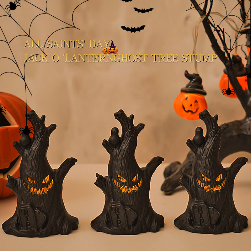 Halloween Decorative Funny Pumpkin Night Light Ghost Stump Decoration Scary Ghost Bedroom Scene Decoration Lamp