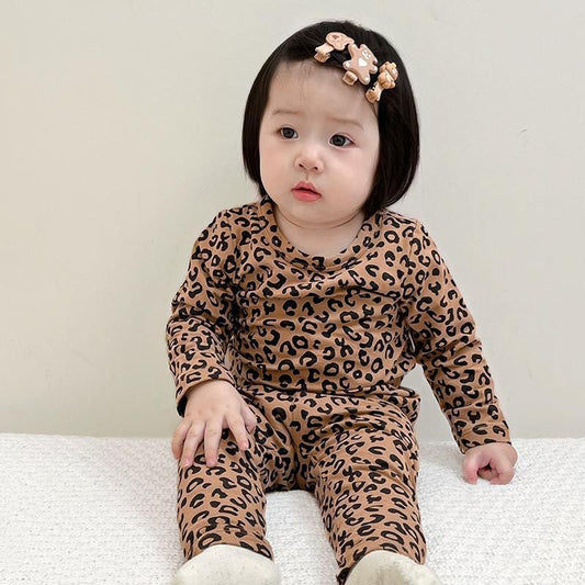 Baby Sleepwear Set Autumn New Fashion Leopard Print Girls Long Sleeve Long Pants Home Wear Two-Piece Children's Clothing