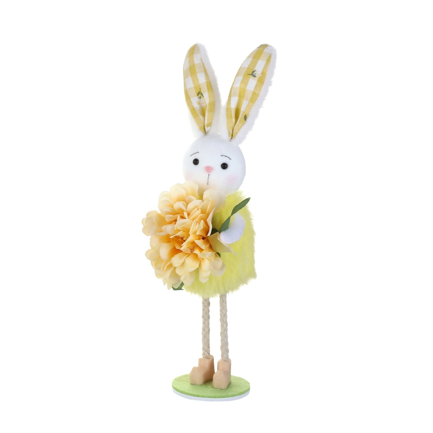 Rabbit Standing Easter Decorative Figurine for Living Room Fireplace, Kids Gift with Flower Decoration for Party