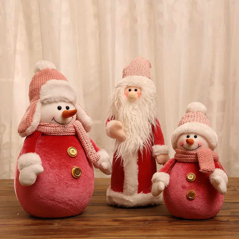 New Cute Christmas Doll Pink Santa Claus Knit Cap Snowman Toys Xmas Figurines Christmas Gift for Kid Xmas Tree Ornaments