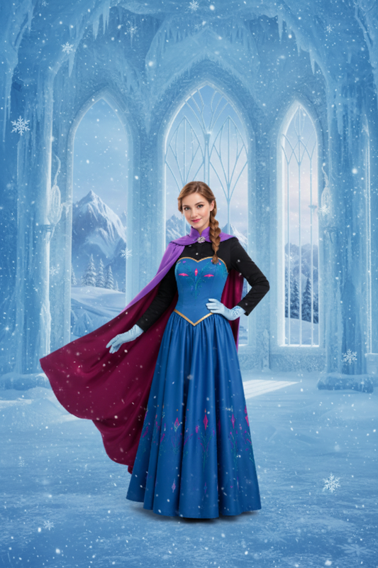 Halloween Anna Princess Cosplay Costume Set – Strapless Dress, Cloak, Gloves & Shirt (S–XXL)