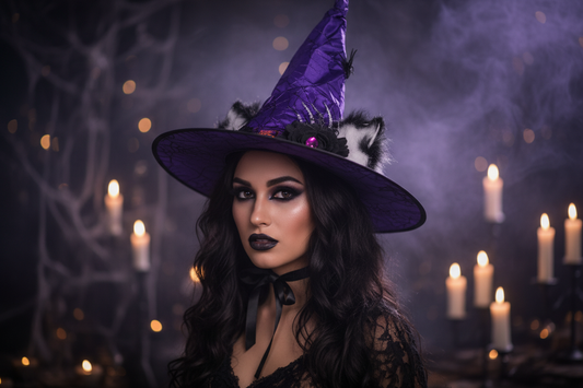 Halloween Cat Ear Witch Hat – Fuzzy Animal Ears Wide Brim Magic Hat Cosplay Prop