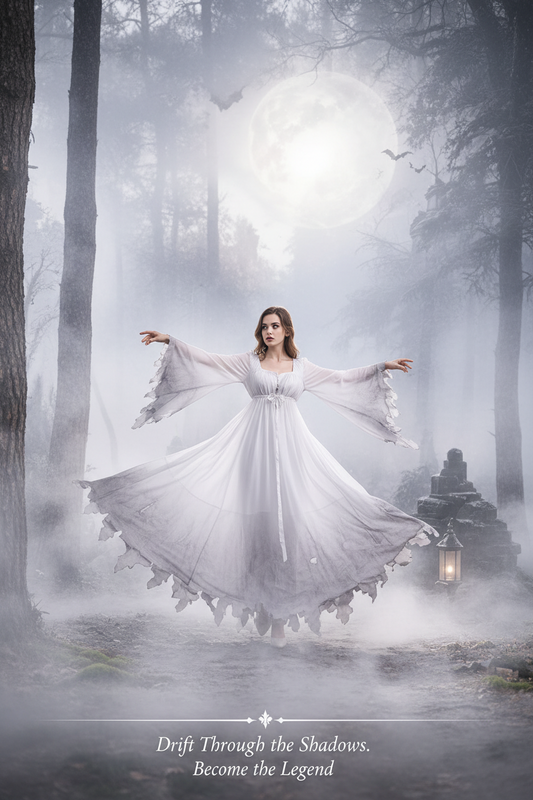 Halloween White Ghost Costume Dress – Women's Full-Length Role Play Outfit (M–XXL)