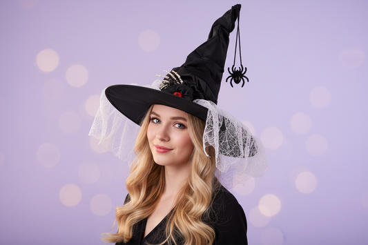 Halloween Ruffled Lace Witch Hat – Adjustable Foldable Wide Brim Wizard Costume Prop (5 Colors)