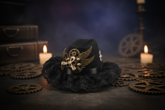 Steampunk Mini Lace Hat Hair Clip – Gothic Doll Halloween Accessory (Black & Brown)