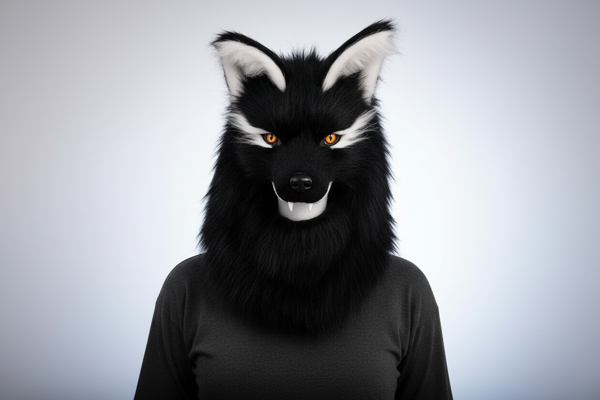 Faux Fur Wolf Half-Face Mask – Halloween Viking Medieval Costume Headpiece
