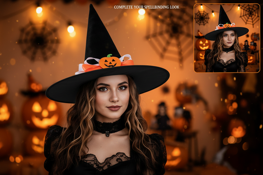 Halloween Velvet Witch Hat – Full Hat, Magnetic Clip & Hair Clip Styles (Black)